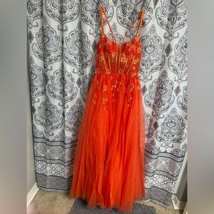 Elegant Orange Evening Gown, prom dress